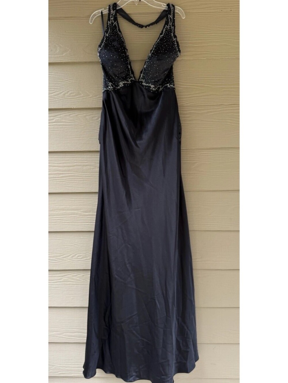 VTG Aspeed 90's Black Sateen Halter Neck Prom Formal Sexy Gown Maxi Dress Size M